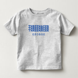 Camiseta Threenager Nome em Letra Retrô Azul Texto