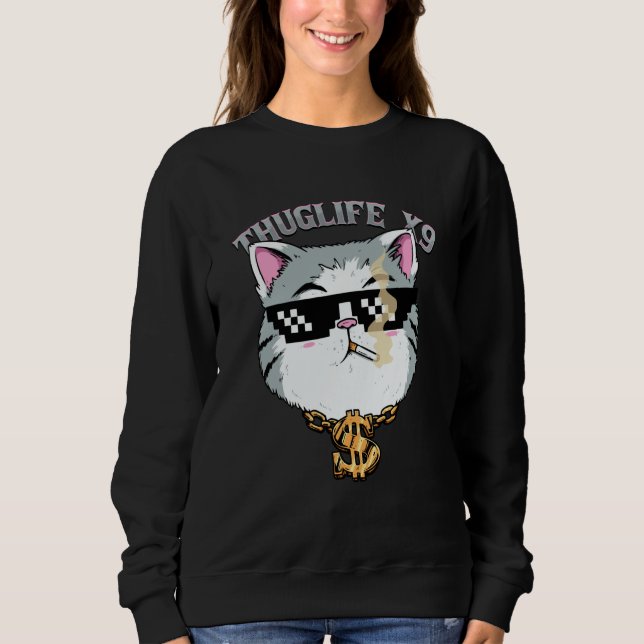 Camiseta Thuglife Cat with Sunglasses Neck Chain Gangster C (Frente)