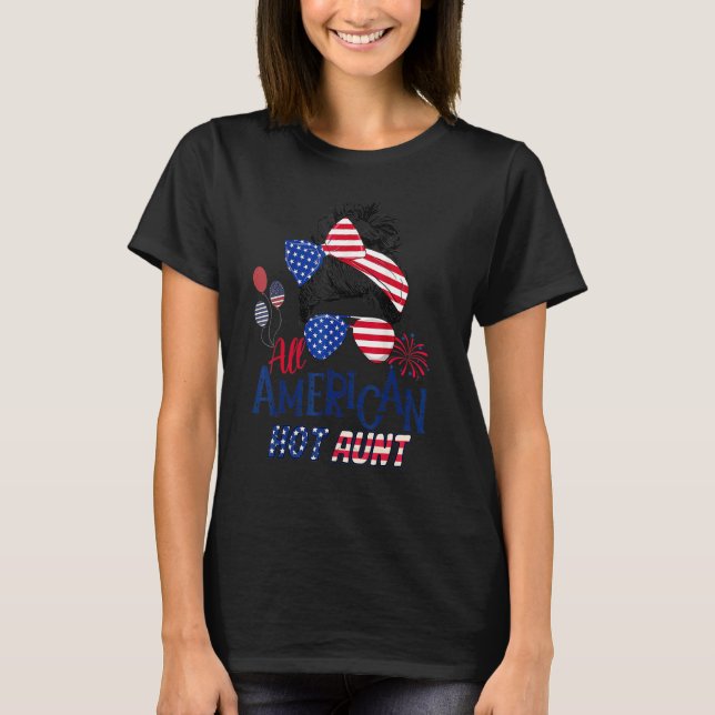 Camiseta Tia Americana Fogos De Artifício 4 De Julho Tia Qu (Frente)