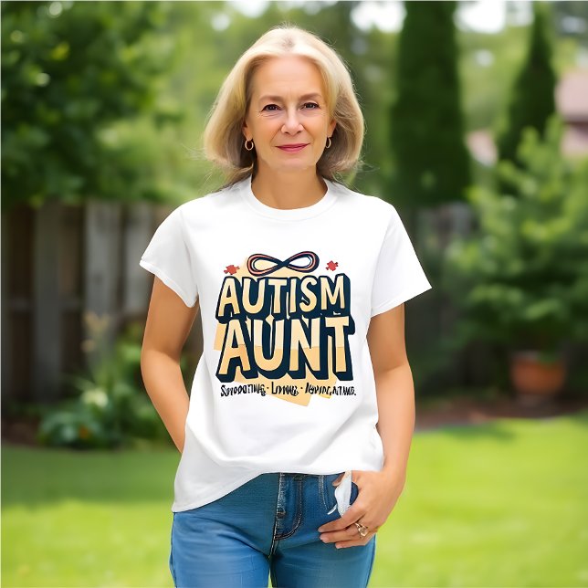 Camiseta Tia Autismo: Apoiando, Amando, Defendendo (Autism Awareness T-Shirt - Aunt )