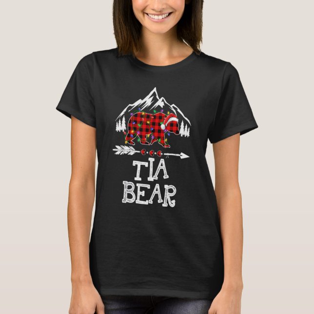 Camiseta Tia Bear Buffalo Plaid Matching Family Christmas (Frente)