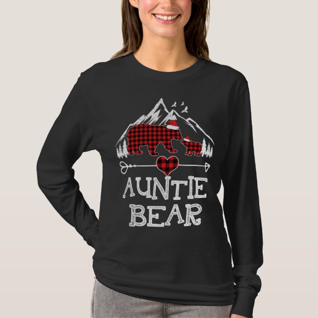 Camiseta Tia Bear Christmas Pajama Red Xadrez Buffalo Fam (Frente)