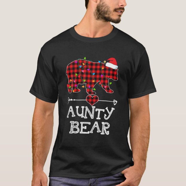Camiseta Tia Bear Christmas Pajama Red Xadrez Buffalo Fami (Frente)