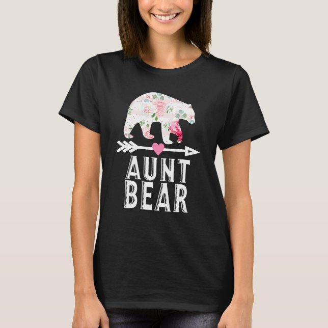 Camiseta Tia Bear Mãe Vovó Dia de as mães Feliz Floral (Frente)