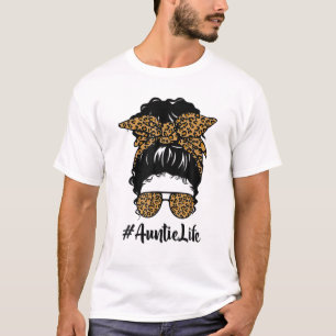 Camiseta Tia Clássica Vida Maluca Branca Leopard Mulheres