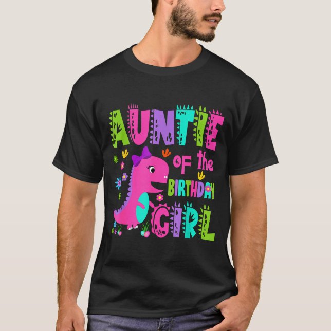 Camiseta Tia da aniversariante saurus rex dinossauro (Frente)
