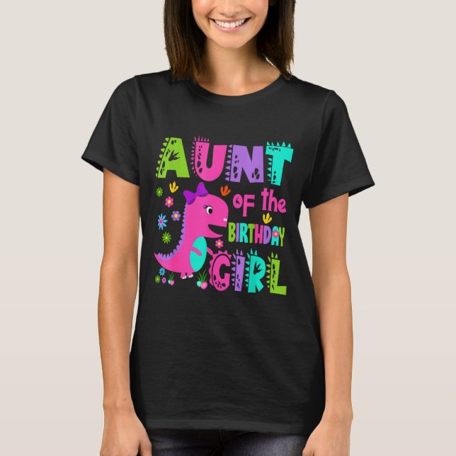 Camiseta Tia da aniversariante saurus rex dinossauro (Frente)