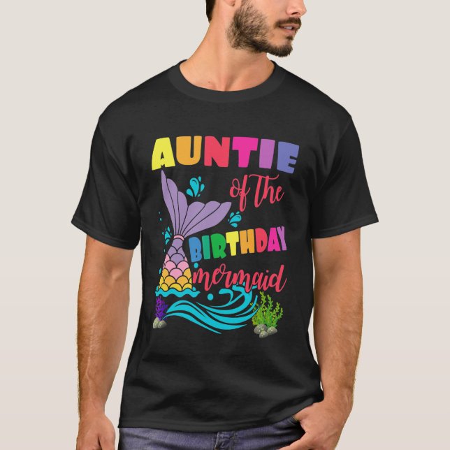 Camiseta Tia Da Família De Sereias De Aniversário (Frente)