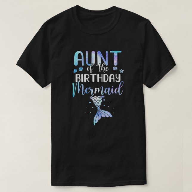 Camiseta Tia Da Família De Sereias De Aniversário (Frente do Design)
