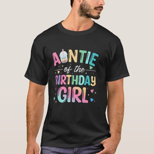 Camiseta Tia Da Garota de Aniversário Boba Tea Party (Frente)