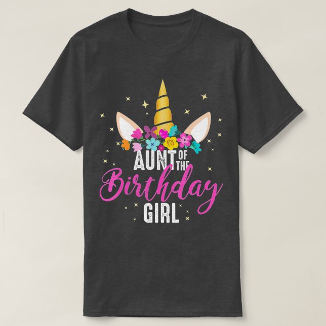 Camiseta Tia Da Rapariga De Aniversário Gift Unicorn Birthd (Frente do Design)