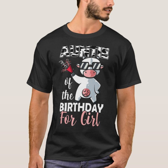 Camiseta Tia Da Vaca Da Família Birthday Girl Primeiro Bday (Frente)