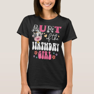 Camiseta Tia Das Raparigas De Aniversário Groovy Floral Cow