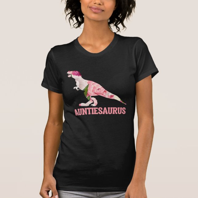 Camiseta Tia Dino de Auntiesaurus Bonita com Flores (Frente)