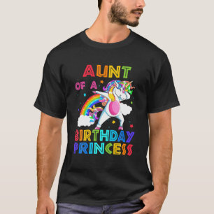 Camiseta Tia Do Aniversário Princesa Unicórn Rainbow Gift