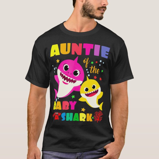 Camiseta Tia Do Bebê Tubarão De Aniversário Da Tia De Anive (Frente)