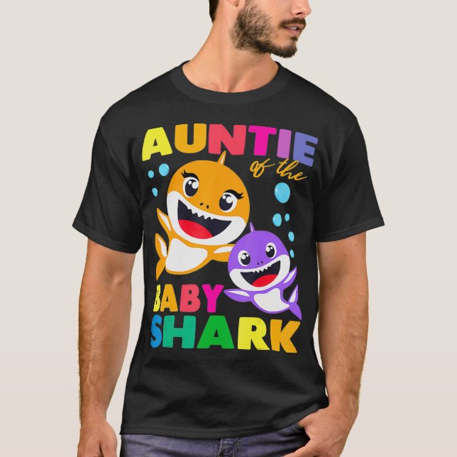 Camiseta Tia Do Bebê Tubarão De Aniversário Da Tia-Tia Aun (Frente)