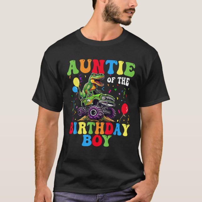 Camiseta Tia Do Garoto Dinossauro Monstro Do Aniversário (Frente)
