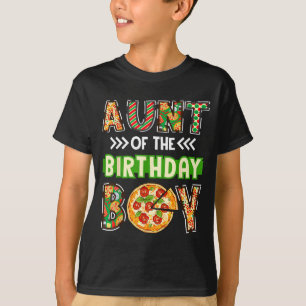 Camiseta Tia do menino fã de pizza de aniversário do menino