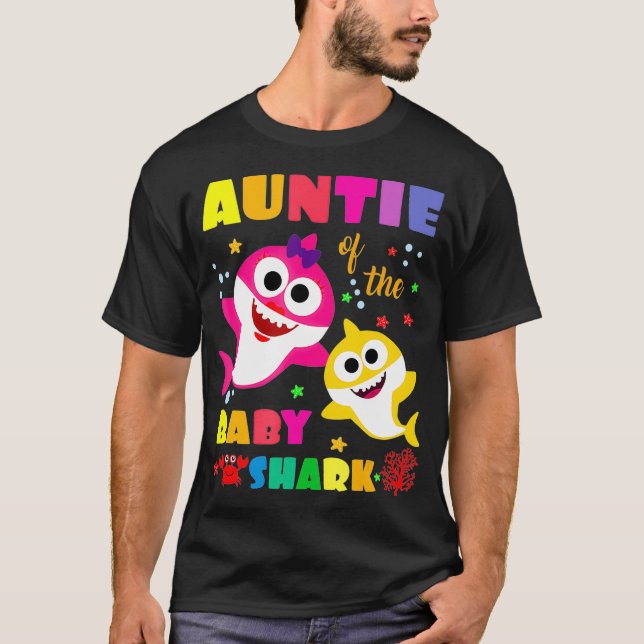 Camiseta Tia Do Tubarão-Bebê Aniversário Da Tia-Tia _7  (Frente)