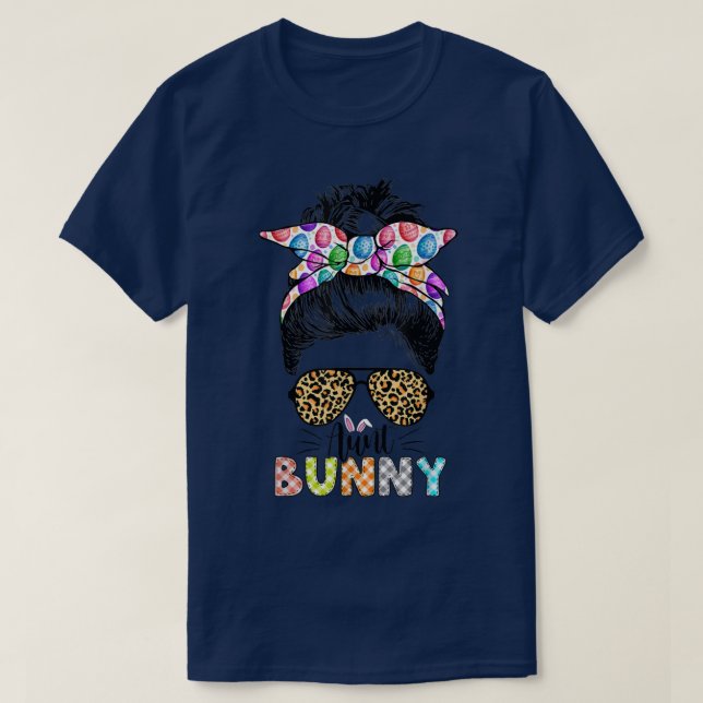 Camiseta Tia Engraçada Bunny Leopard Messy Bun Felz pascoa  (Frente do Design)