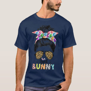 Camiseta Tia Engraçada Bunny Leopard Messy Bun Felz pascoa 