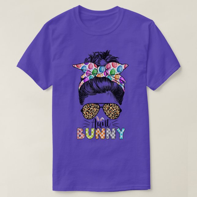 Camiseta Tia Engraçada Bunny Leopard Messy Bun Felz pascoa  (Frente do Design)