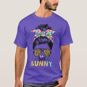 Camiseta Tia Engraçada Bunny Leopard Messy Bun Felz pascoa
