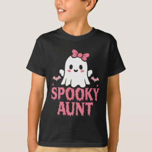 Camiseta Tia Família Bonita Branca Fantasma Boo Halloween