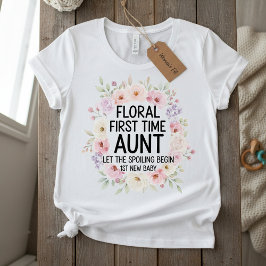 Camiseta Tia Floral pela Primeira Vez, 1º Novo Bebê Mulhere