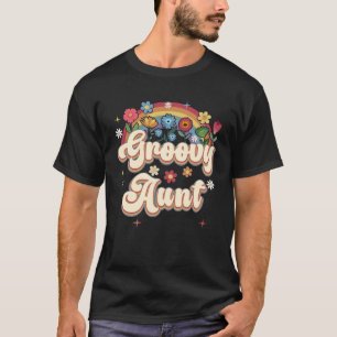 Camiseta Tia Groovy Retro Hippie Sinal de Paz Mães Florais