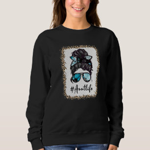 Camiseta Tia Life Bleached Auntlife Leopard Messy Bun Moth