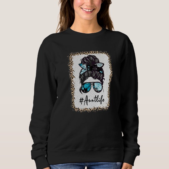 Camiseta Tia Life Bleached Auntlife Leopard Messy Bun Moth (Frente)