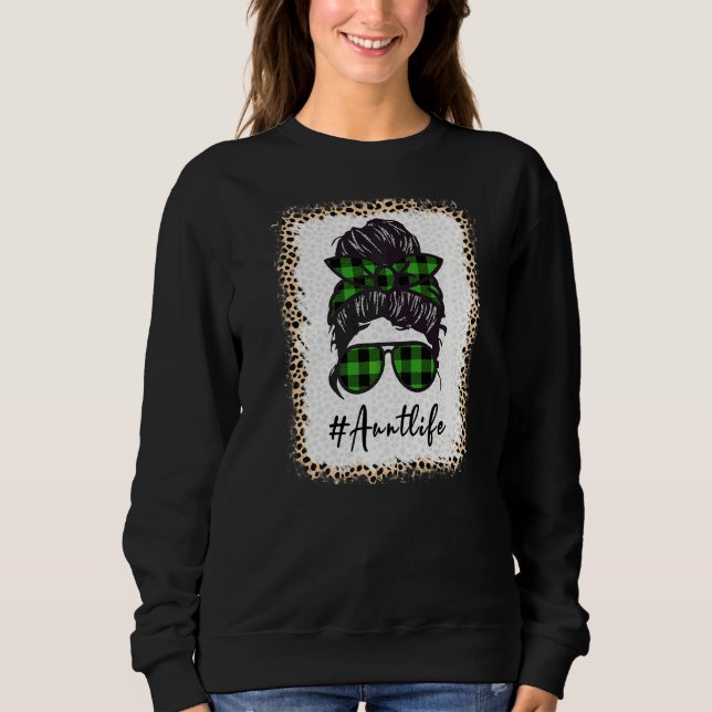 Camiseta Tia Life Bleached Auntlife Leopard Messy Bun Moth (Frente)
