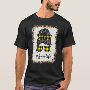 Camiseta Tia Life Bleached Auntlife Leopard Messy Bun Moth