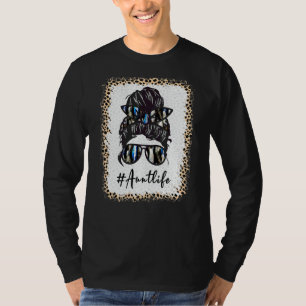 Camiseta Tia Life Bleached Auntlife Leopard Messy Bun Moth