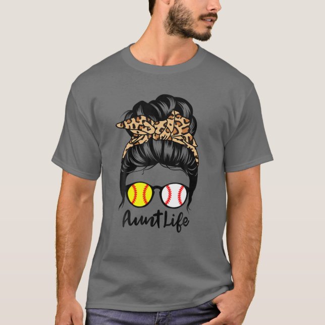 Camiseta Tia Life Messaging Bun Hair Engraçado Baseball Sof (Frente)