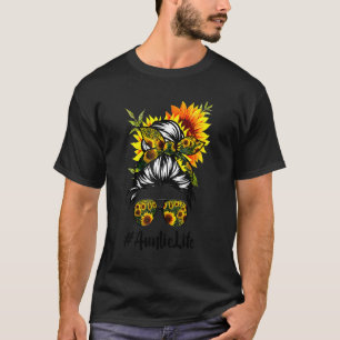 Camiseta Tia Life Messaging Hair Bun Sunflower Mãe