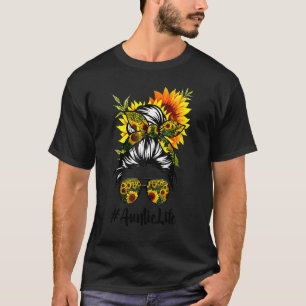 Camiseta Tia Life Messaging Hair Bun Sunflower Mãe
