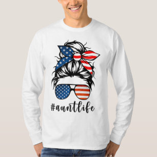 Camiseta Tia Life Messy Bun Hair Bandana Sunglass Americano