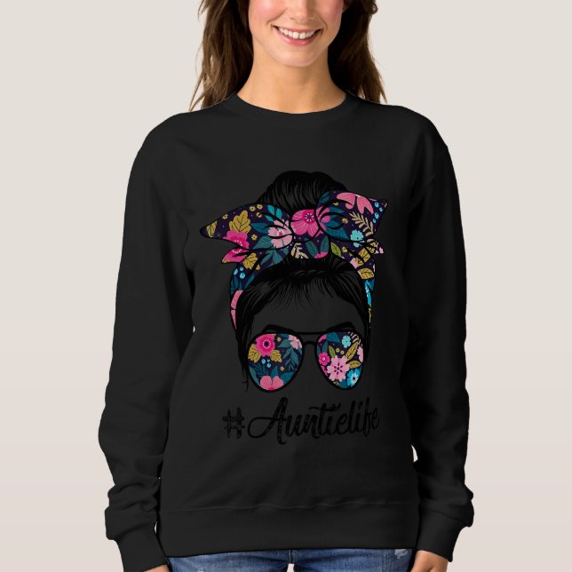 Camiseta Tia Life Messy Hair Bun Floral Mulheres Mãe D (Frente)