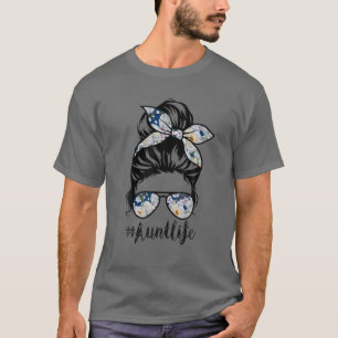 Camiseta Tia Life Messy Hair Bun Floral Mulheres Mãe D