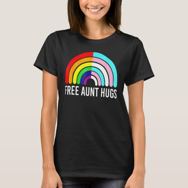Camiseta Tia Livre Abraça O Gay Do Arco-Íris Bandeira Trans (Frente)