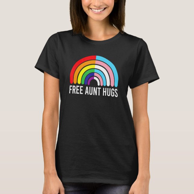 Camiseta Tia Livre Abraça O Gay Do Arco-Íris Bandeira Trans (Frente)
