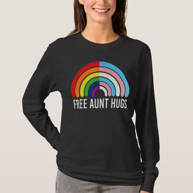 Camiseta Tia Livre Abraça O Gay Do Arco-Íris Bandeira Trans (Frente)