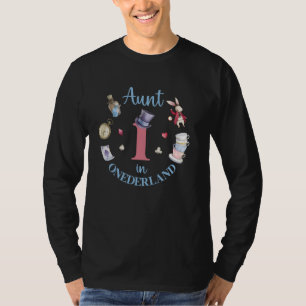 Camiseta Tia No Onderland primeiro aniversario Girl Tea Par