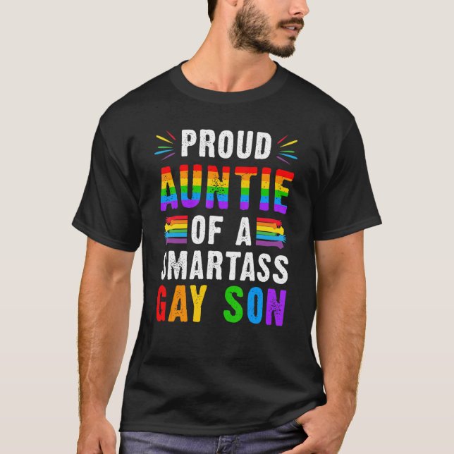 Camiseta Tia Orgulhosa De Um Gay Smartass Son Lgbt Ally Gay (Frente)
