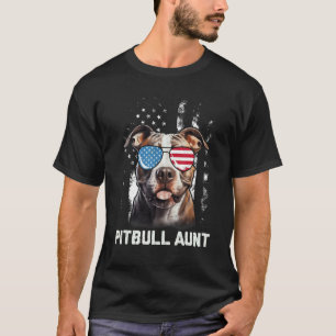 Camiseta Tia Pitbull Bandeira Americana 4 de Julho Cachorro