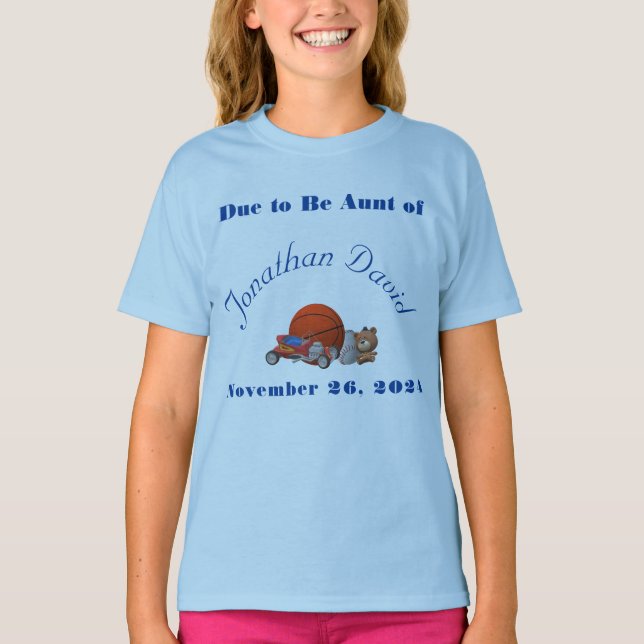 Camiseta Tia Prestes a Chegar com Tema de Brinquedos de Men (Frente)