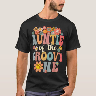Camiseta Tia Retro do Groovy Um Conjunto Família 1º Anivers